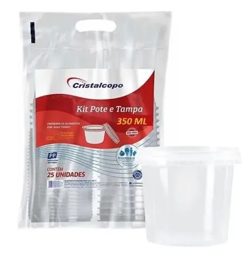 Kit Pote Redondo com Tampa 350ml Cristalcopo PP Pacote 25un