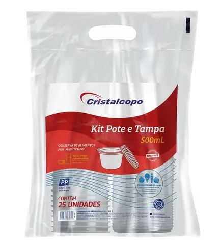 Kit Pote Redondo com Tampa 500ml Cristalcopo PP Pacote 25un