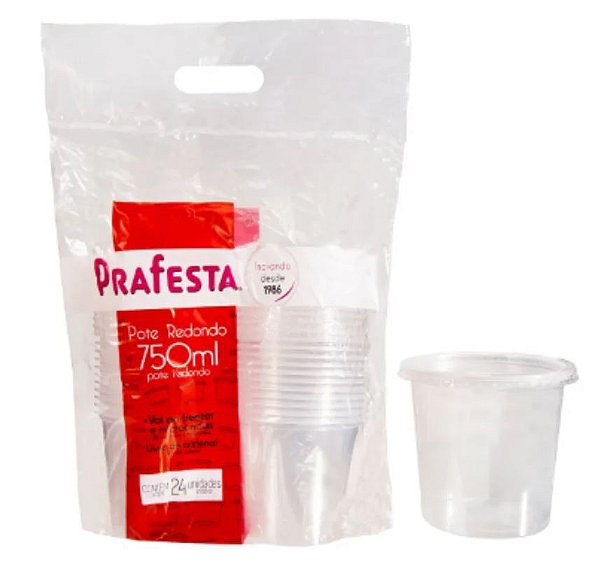 Kit Pote Redondo com Tampa 750ml Prafesta PP Pacote 24un