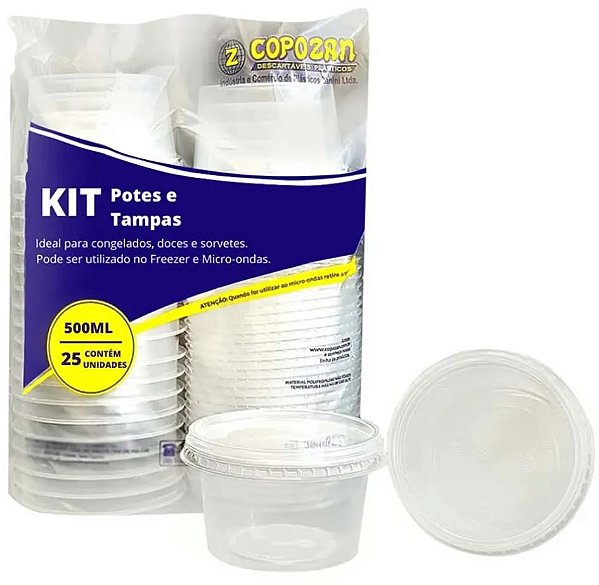 Kit Pote Redondo com Tampa 500ml Copozan PP Pacote 25un