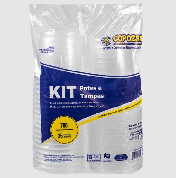 Kit Pote Redondo com Tampa 780ml Copozan PP Pacote 25un