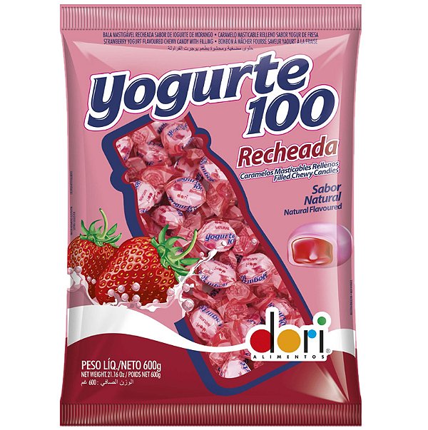 Bala Yogurte100 Morango Recheada Dori 600g