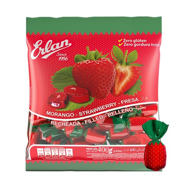 Bala Dura Recheada Cestinha Morango Erlan 400g