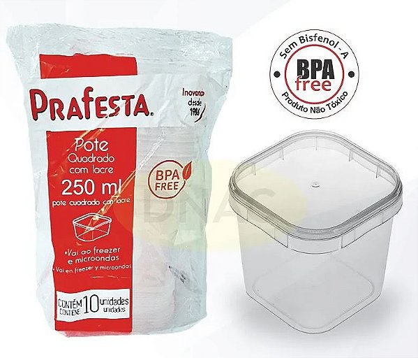 Pote c/ Lacre Quadrado 250ml Prafesta 10un