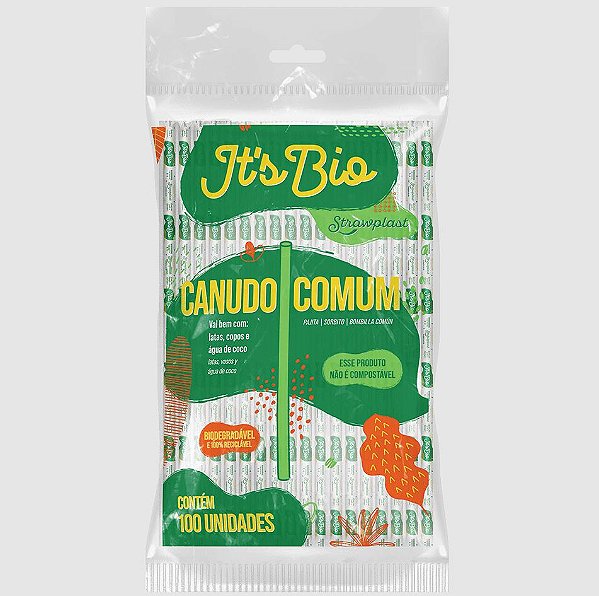 Canudo Comum Biodegradável Strawplast Pacote 100un