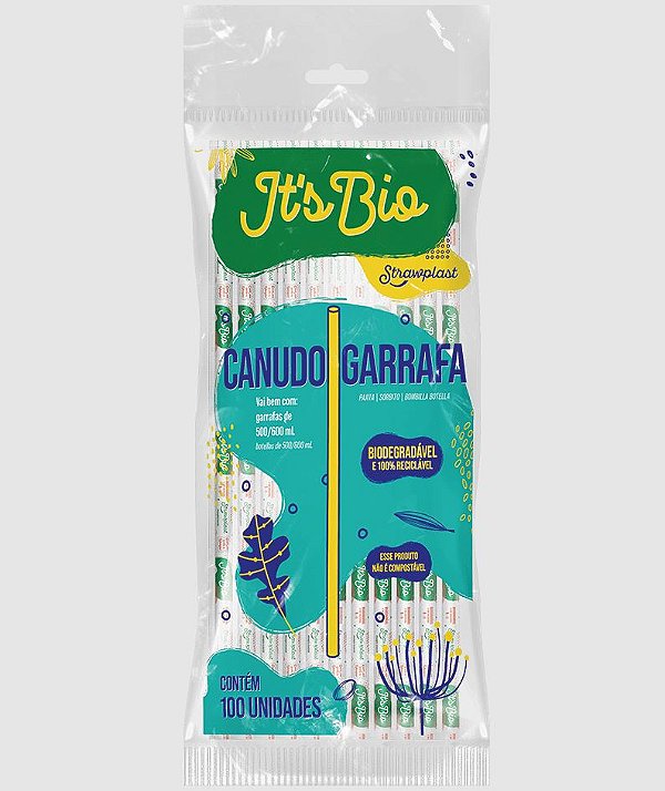 Canudo Garrafa Biodegradável Strawplast Pacote 100un