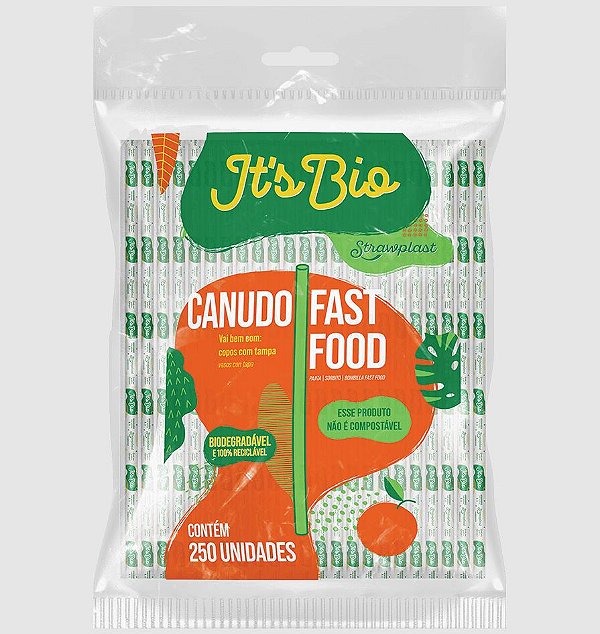 Canudo Fast Food Biodegradável Strawplast Pacote 250un