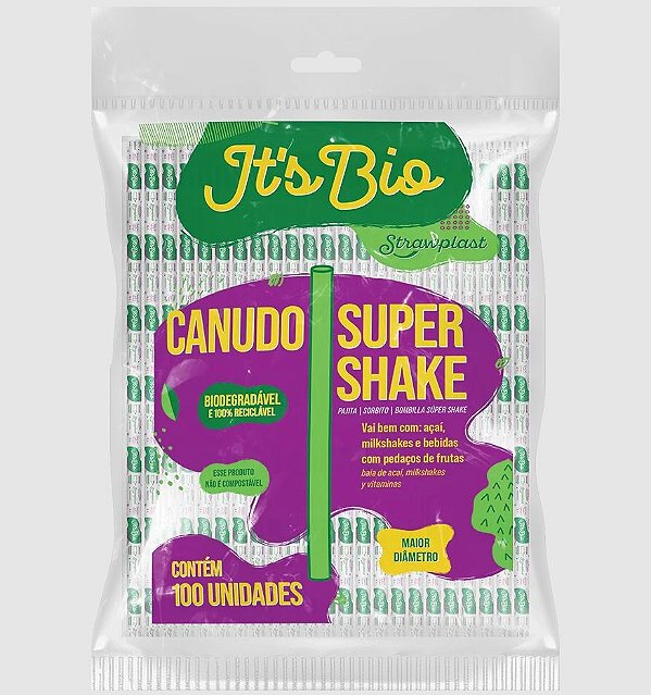 Canudo Super Shake Biodegradável Strawplast Pacote 100un