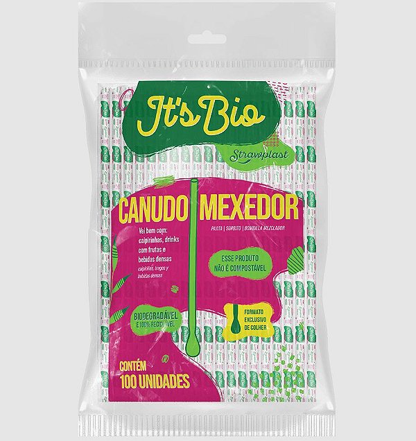 Canudo Mexedor Biodegradável Strawplast Pacote 100un