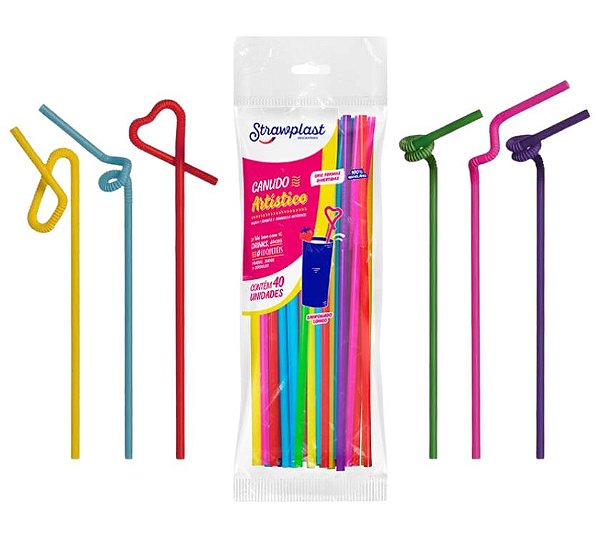 Canudo Artístico Flexível Strawplast Sortido Pacote 40un