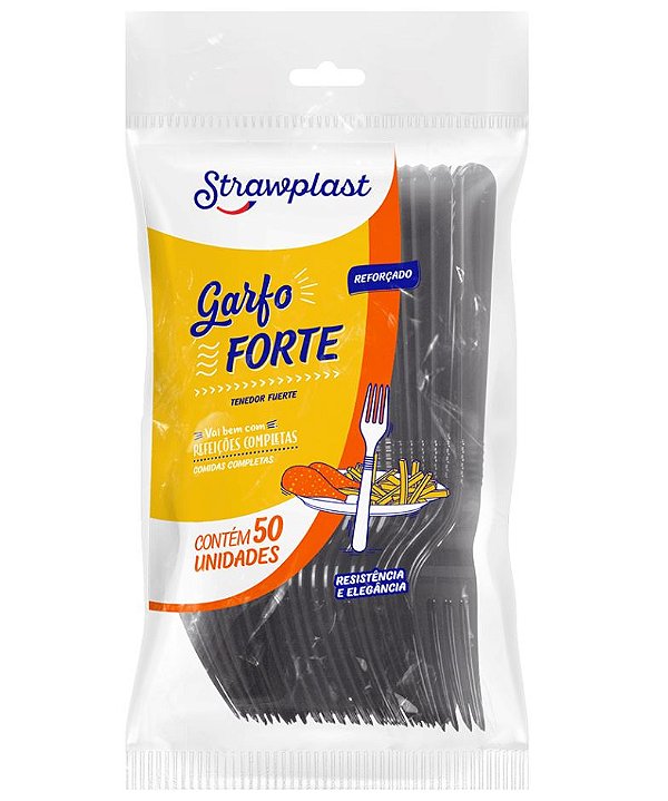 Garfo Forte Preto Strawplast Pacote 50un