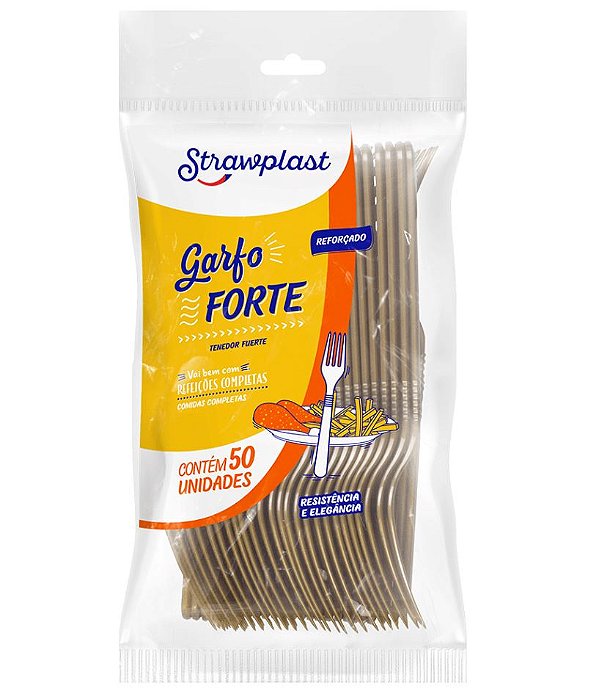 Garfo Forte Dourado Strawplast Pacote 50un