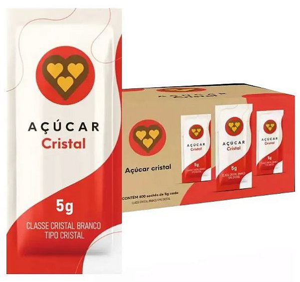 Açúcar Cristal Sachê 3 Corações 400un x 5g