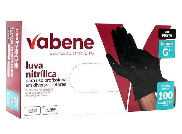Luva Nitrílica Preta 100un Vabene Tamanho G