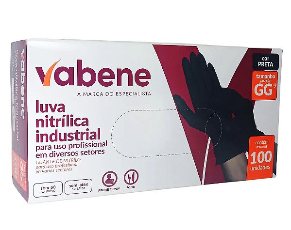Luva Nitrílica Preta 100un Vabene Tamanho GG