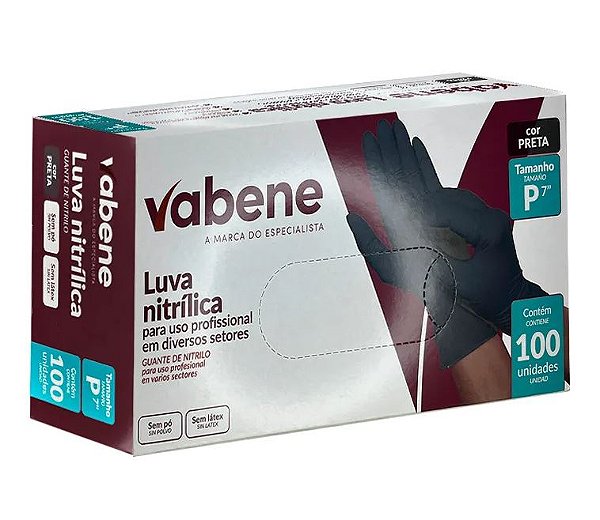 Luva Nitrílica Preta 100un Vabene Tamanho P