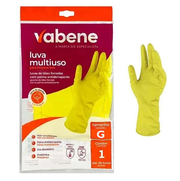 Luva Multiuso Látex Limpeza Vabene Tamanho G