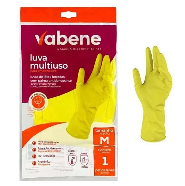 Luva Multiuso Látex Limpeza Vabene Tamanho M