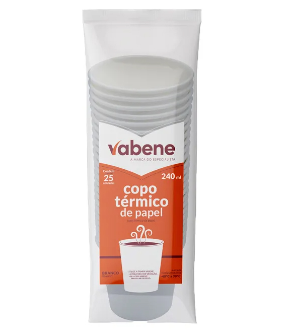 Copo de Papel 240ml Branco c/25 Vabene
