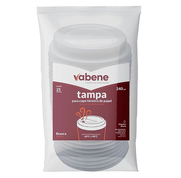 Tampa para Copo de Papel 240ml Branca c/25 Vabene