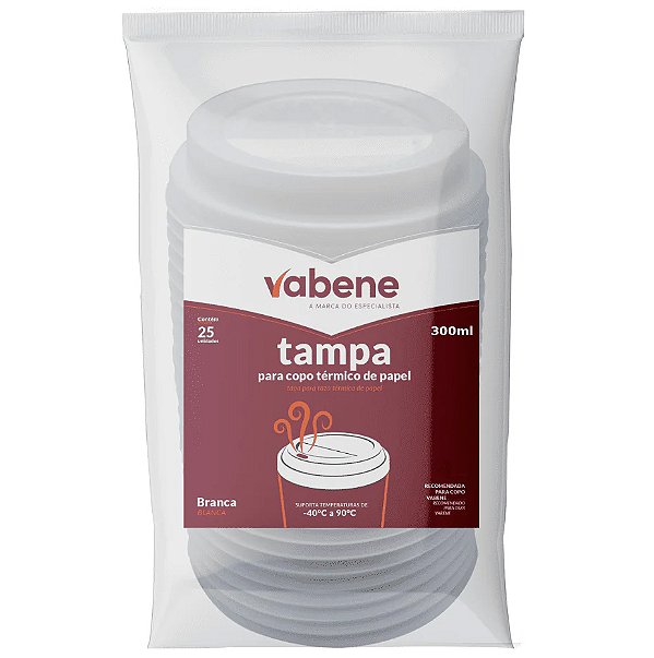 Tampa para Copo de Papel 300ml Branca c/25 Vabene