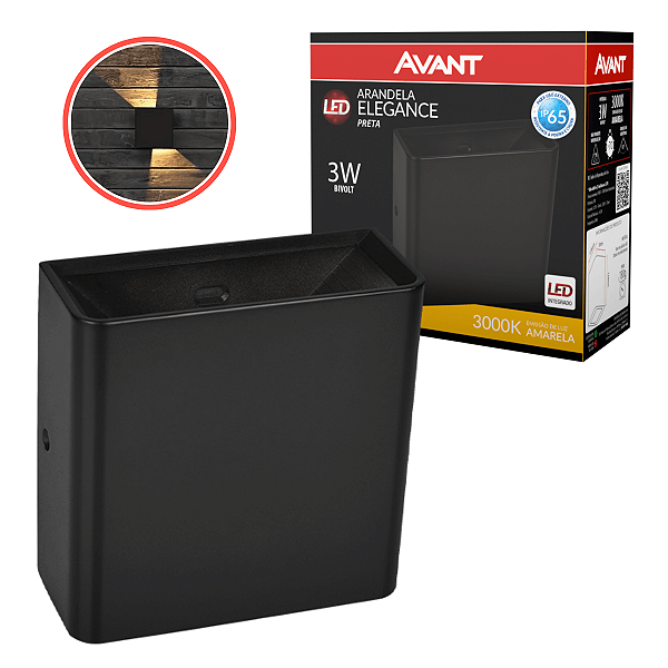 Arandela Avant Elegance 3000K Preto 4W 5x12x12cm