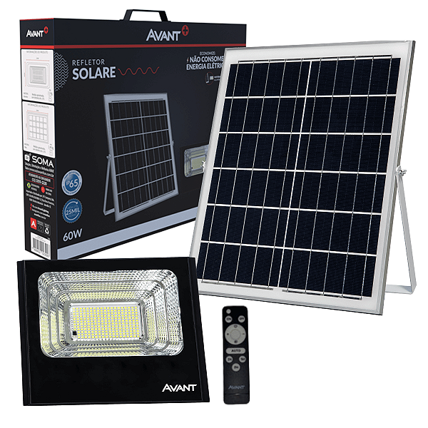 Refletor Solar Avant IP65 6500K com Sensor de Presença 60W 23x18cm