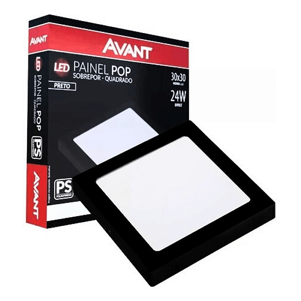 Painel Plafon Sobrepor Avant Pop Preto 6500K 24W 30x30cm