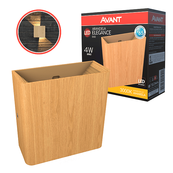 Arandela Avant Elegance 3000K Madeira 4W 5x12x12cm