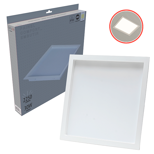 Painel Plafon Embutir Branco Recuado Avant Comfort BQ 30W 342x342mm 4000K