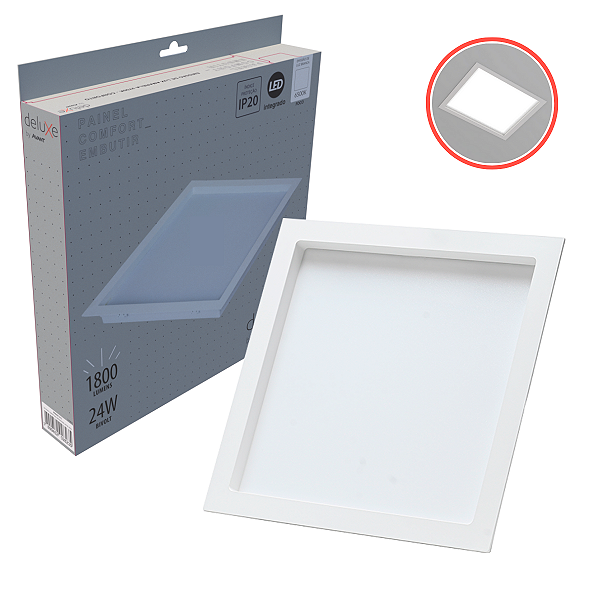 Painel Plafon Embutir Branco Recuado Avant Comfort BQ 24W 265x265mm 6500K