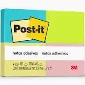 Bloco de Notas Adesivas Post-itR Neon com 4 cores 38 mm x 50 mm 4 Blocos 100 Folhas por Bloco