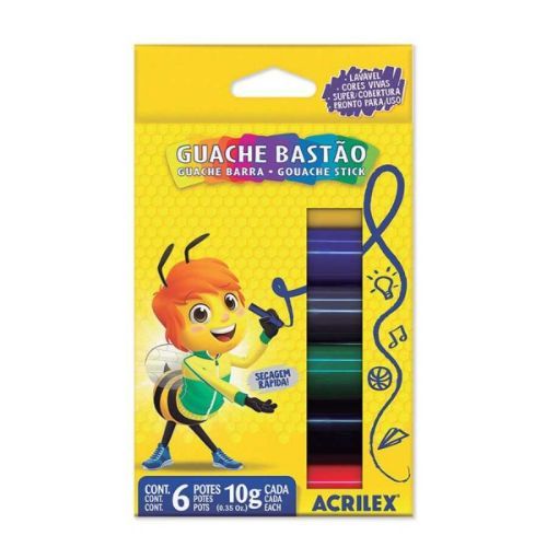 Tinta Guache Bastao com 6 Cores 10g Acrilex