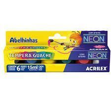 Tempera Guache Neon com 6 Cores 15ml Acrilex