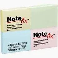 Bloco de Notas Adesivas NoteFix 38 mm x 50 mm, 4 Blocos com 100 Folhas cada NoteFix