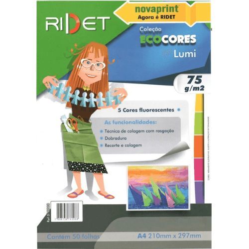 Bloco Ecocores Lumi 5 Cores A4 75g 50 folhas Ridet