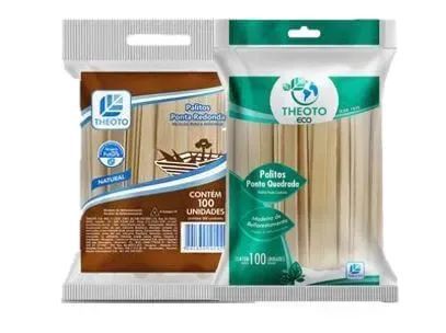 Palito para Picole Quadrado Cru Pacote com 100 Unidades Theoto