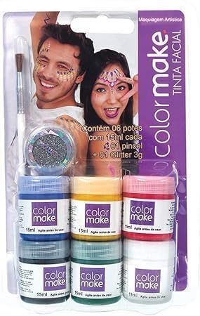 Tinta Liquida 15 Ml Pincel Glitter Em Po Cartela com 6 Unidades Color Make