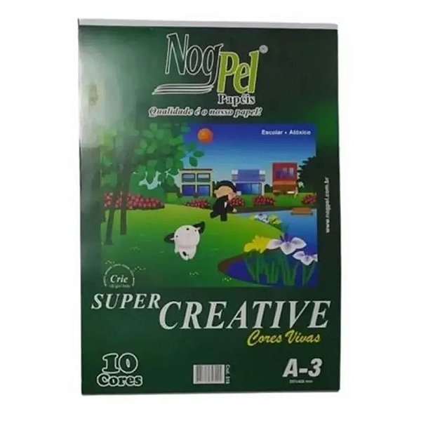 Bloco De Papel Super Creative 10 Cores Vivas A3 120G 24Fls Nogpel