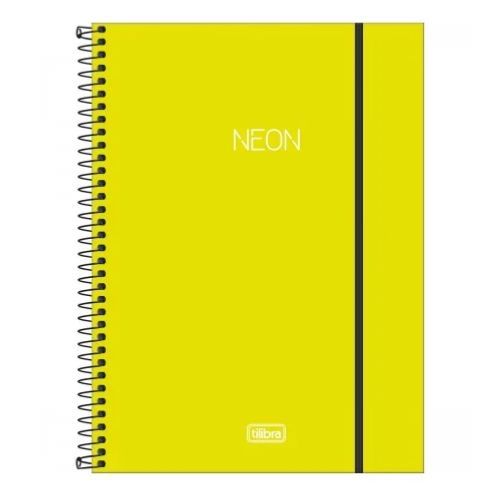 Caderno Univ Capa Plastica 10 Materias Neon Amarelo 160f Tilibra