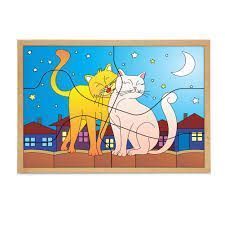 Quebra Cabeca Casal Gatos Mdf 6pcs - Carlu Brinquedos