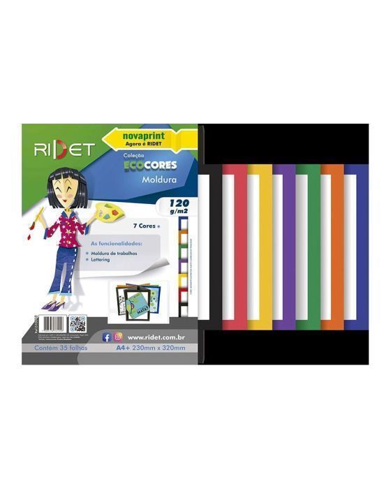 Bloco Ecocores Moldura Decorada A4+ 120g 32 folhas Ridet