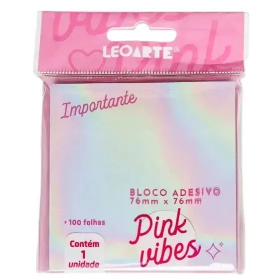 Bloco Adesivo Pink Vibes 76mm x 76mm 100 Folhas Leo Arte