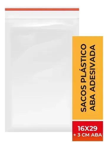 Saco Transparente com Aba 16x29+3cm Aba Pacote com 100 Hemon