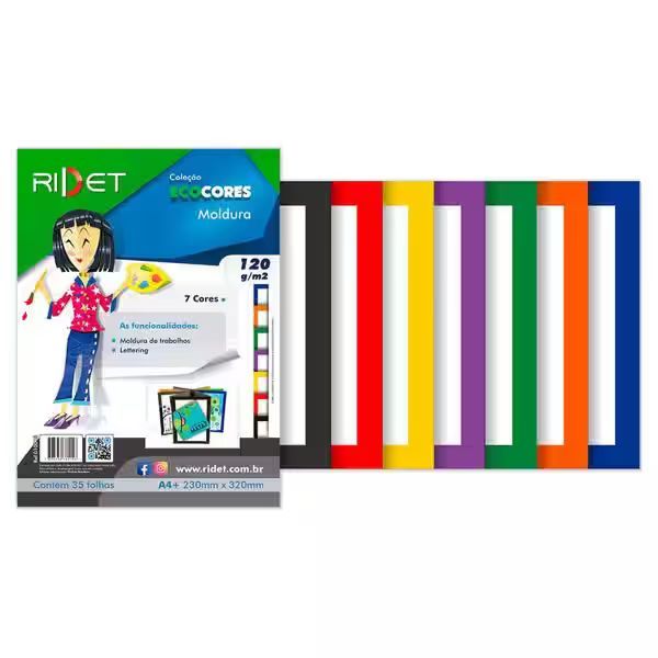 Bloco Ecocores Moldura 7 Cores A4+ 120g 35 folhas Ridet