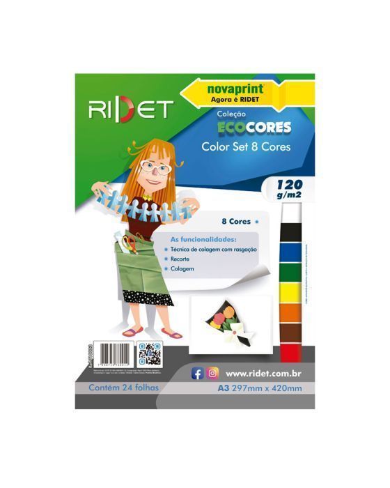 Bloco Ecocores Color Set 8 Cores A3 120g 24 folhas Ridet
