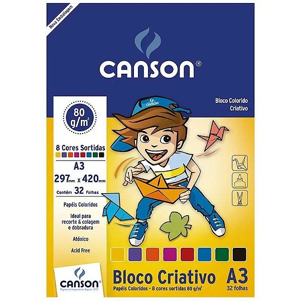 Bloco De Papel Criativo A3 8 Cores 80Gr Canson
