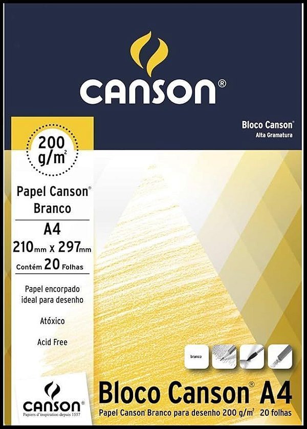 Bloco de Desenho Branco A4 200 224Gr 20 Fls Canson