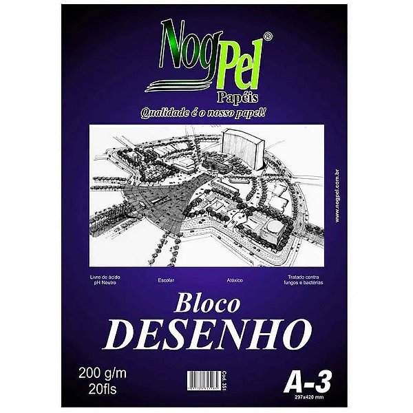 Bloco de Desenho Branco A4 200G/M 20Fls Nogpel