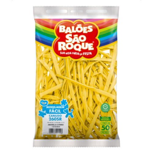 Balao Canudo Liso Amarelo Citrino Com 50 Unidades Sao Roque